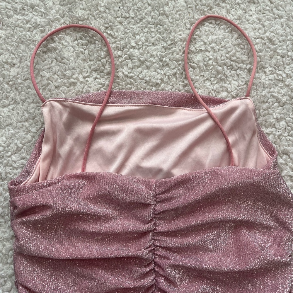 SHEIN Pink Petite Backless Ruched Glitter Bodycon Dress Size Small - Picture 8 of 10